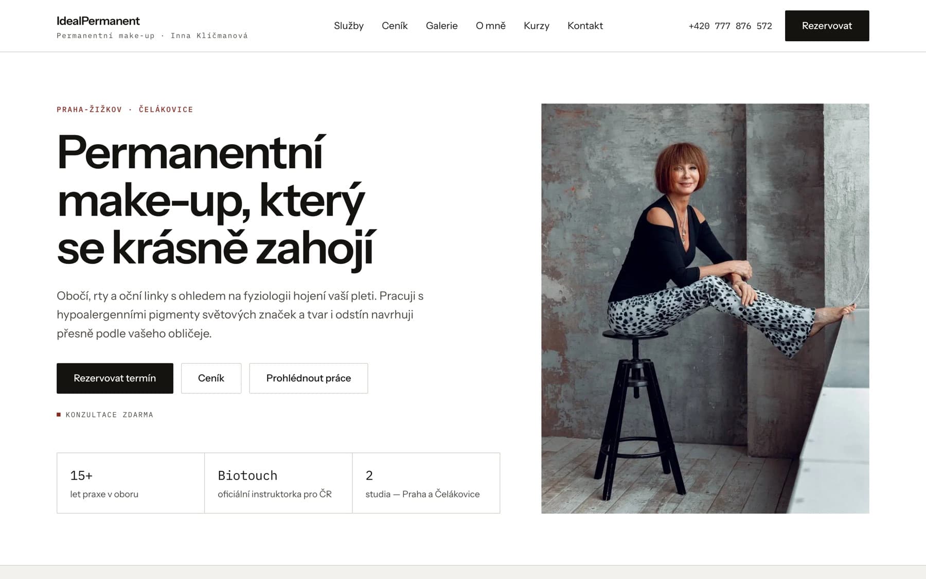 Úvodní strana webu studia IdealPermanent