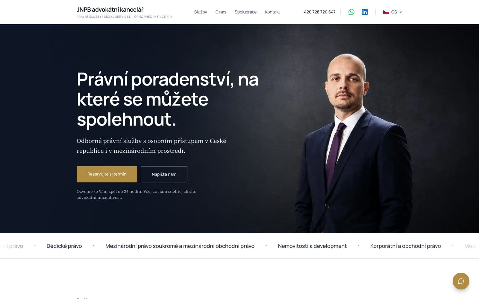 Úvodní strana webu JNPB advokátní kancelář