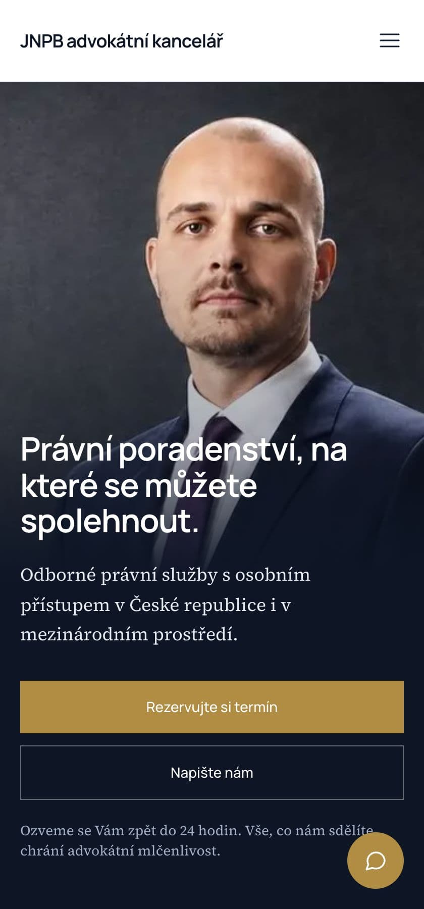 Úvodní strana webu JNPB na telefonu