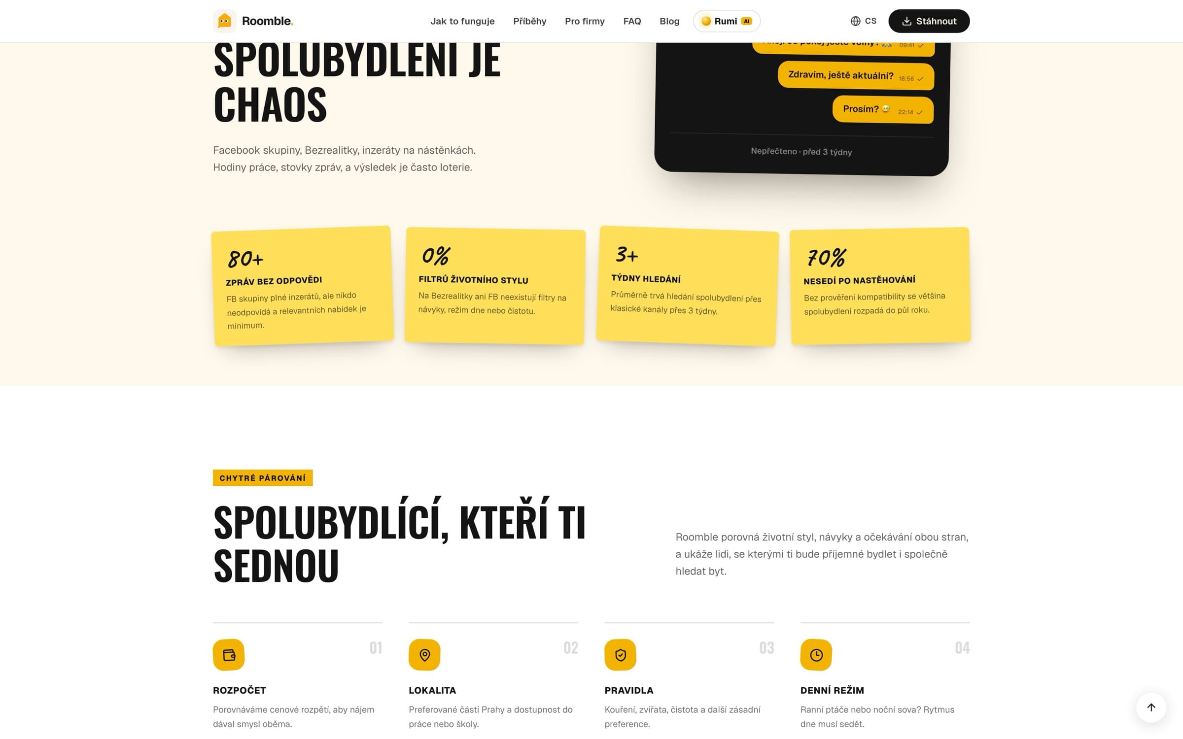 Kritéria párování v Roomble: rozpočet, lokalita, pravidla, denní režim