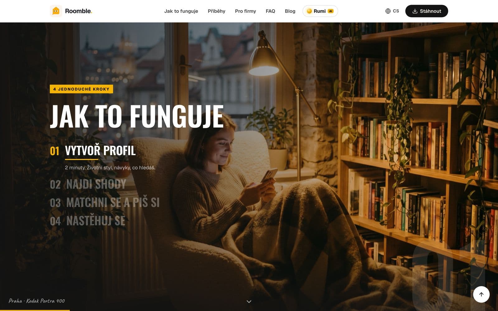 Sekce Jak to funguje na webu Roomble