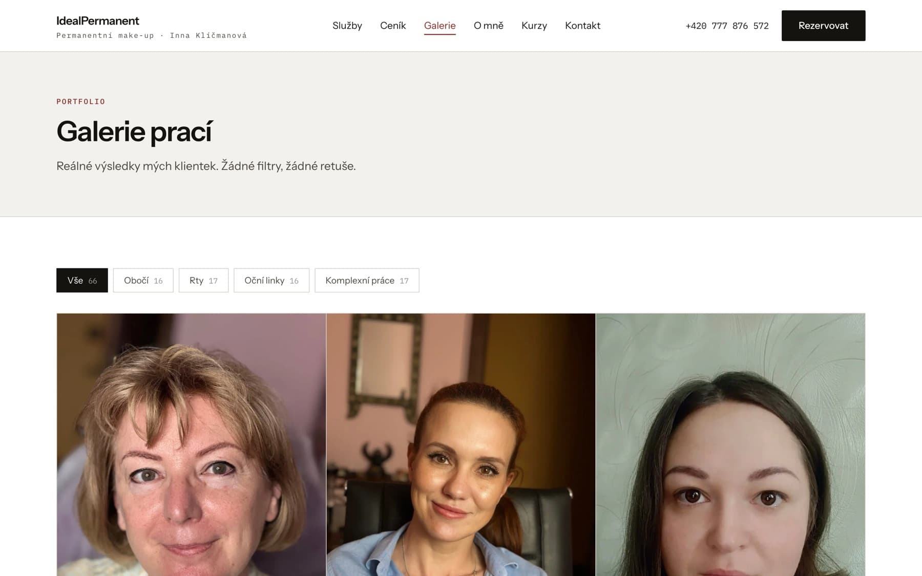 Galerie prací s filtry na webu IdealPermanent