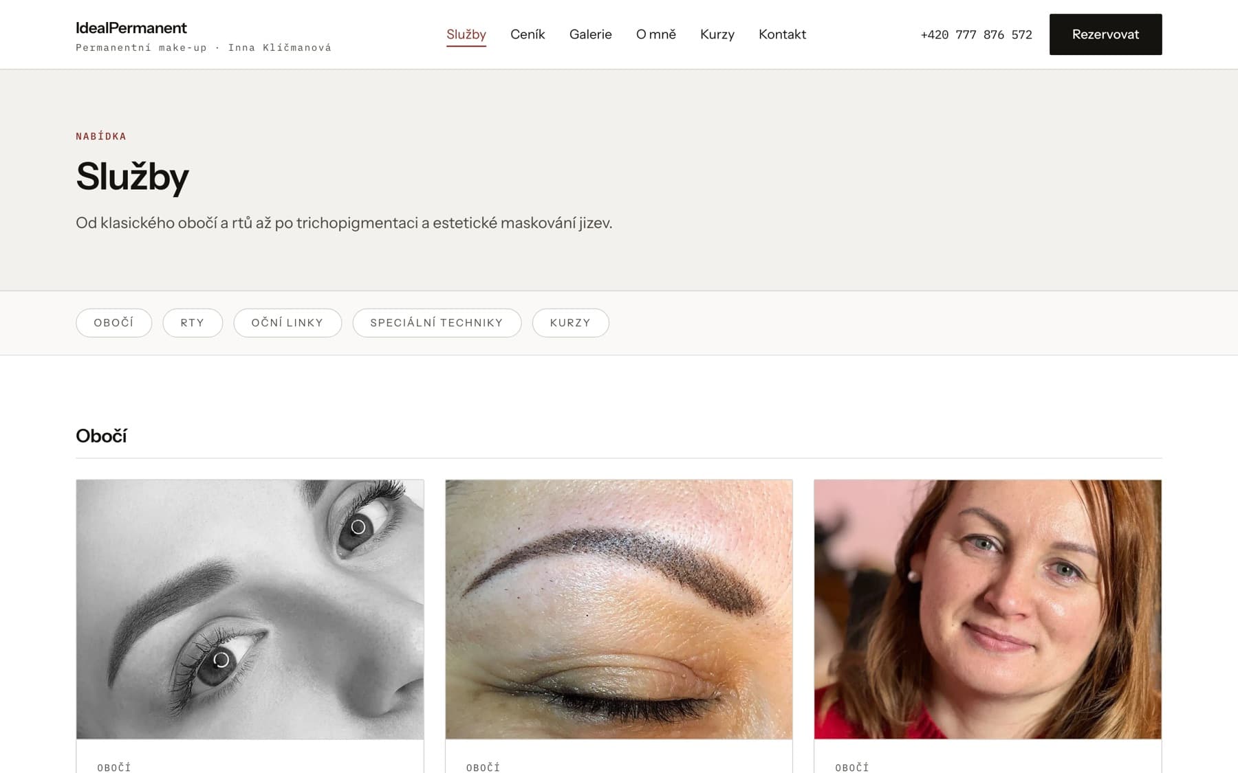 Katalog služeb na webu IdealPermanent