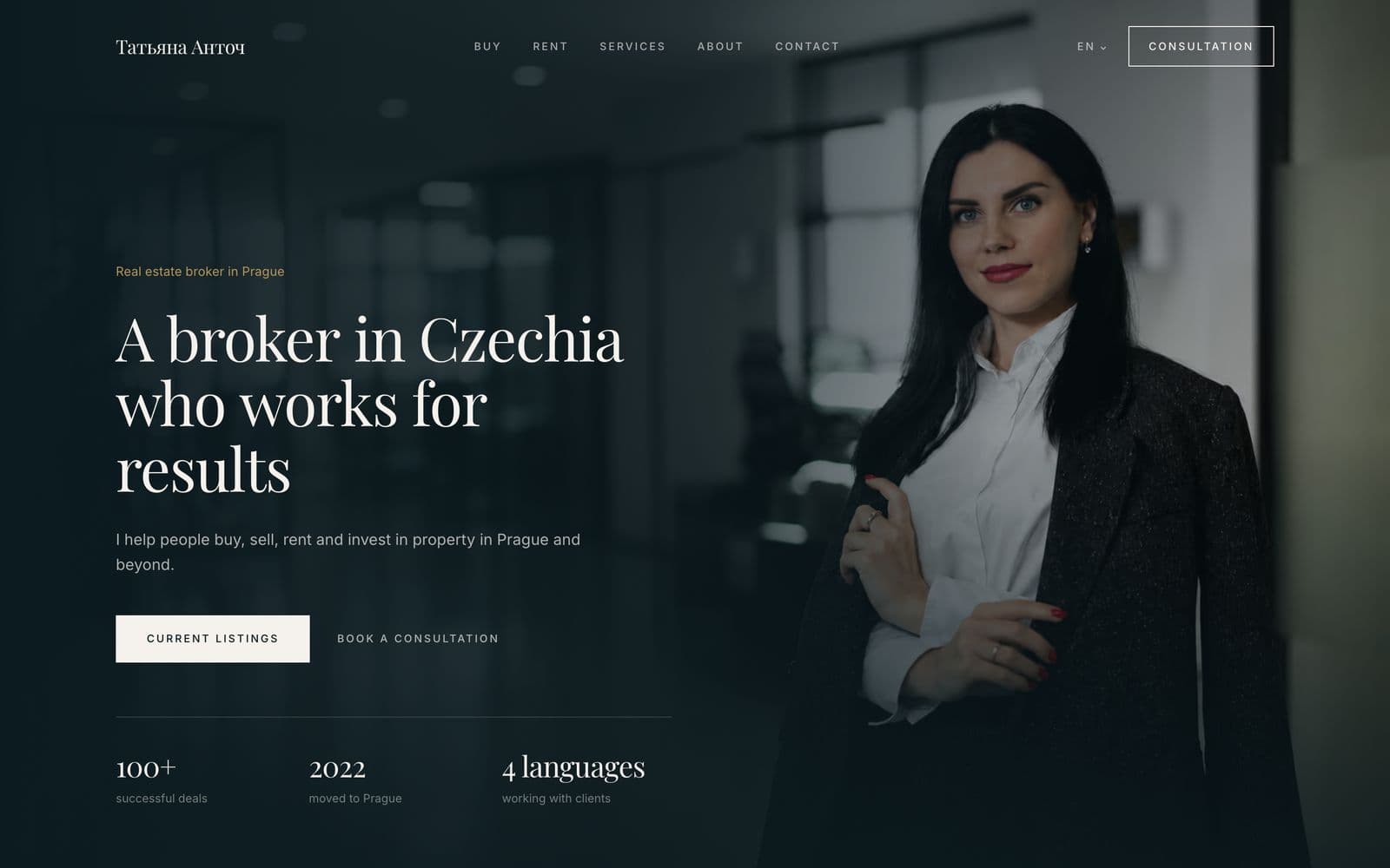 Home page of the real estate agent Tatiana Antoch’s website
